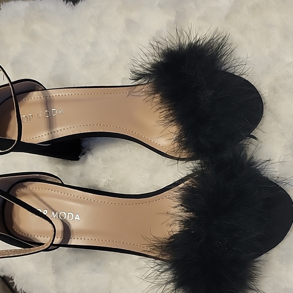 Black feather heels